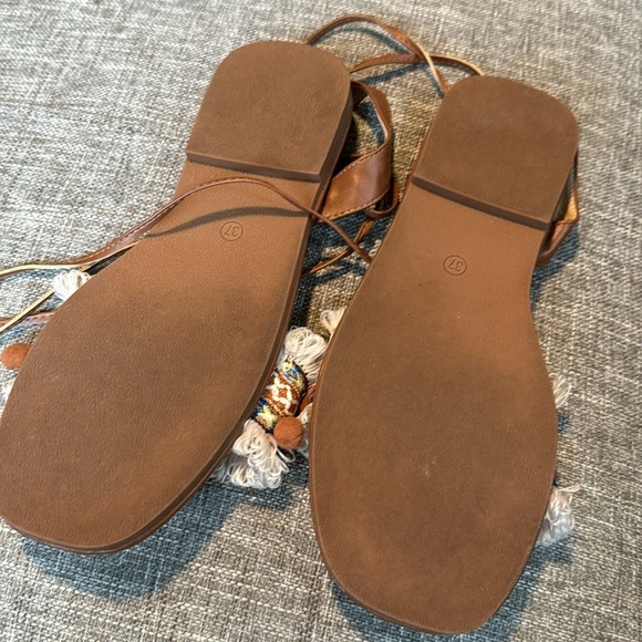 Summer Bohemia Style Fringe Tassel Strappy Flats Sandals Ball Tie Up Ope… - Picture 5 of 9